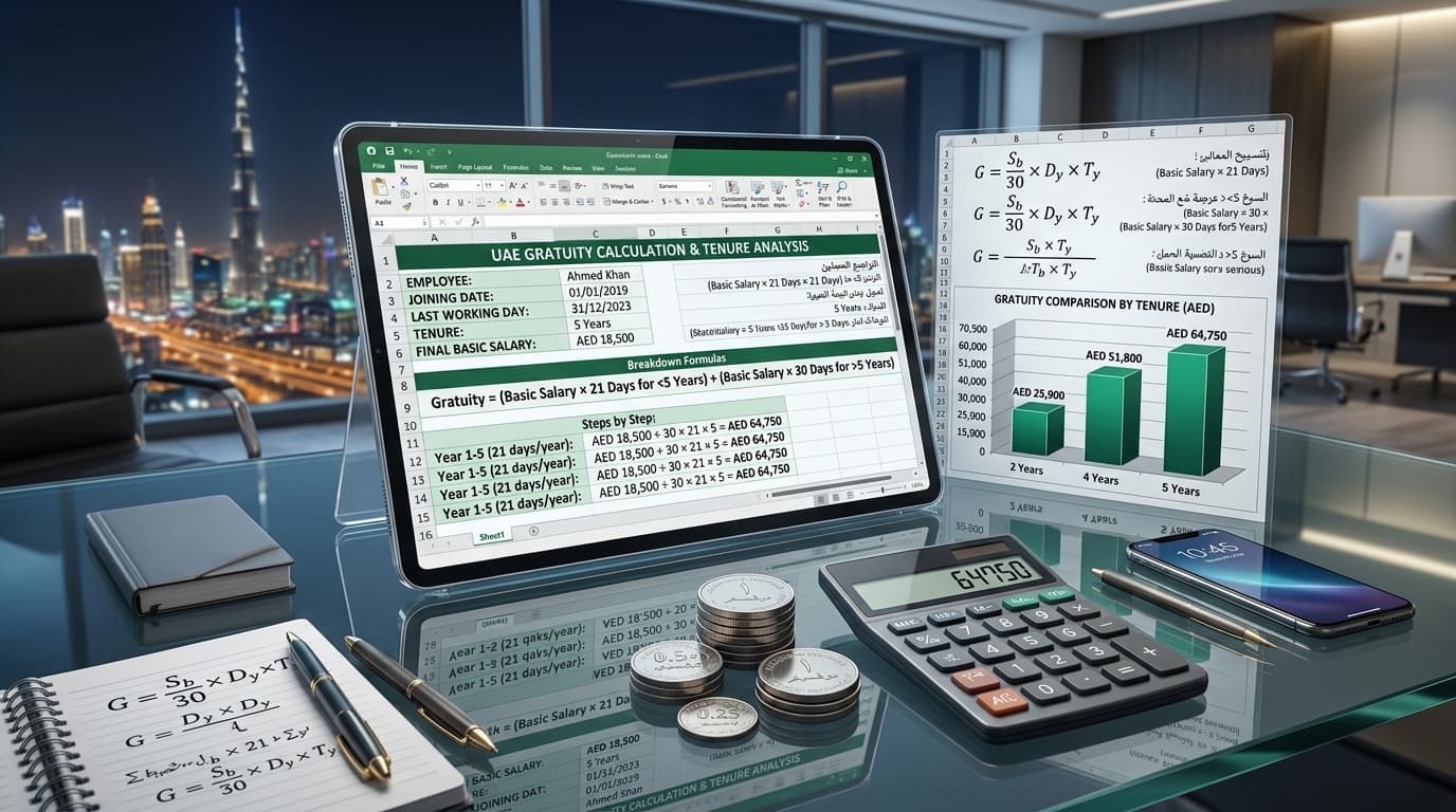 UAE Gratuity Calculation Examples and Tenure Breakdown Formulas
